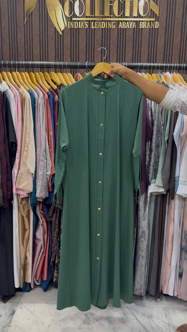 SAHIBA FRONT OPEN ABAYA | GREEN