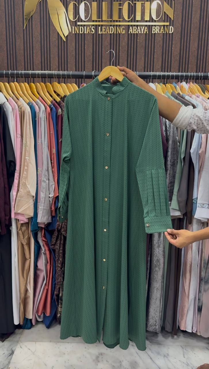 SAHIBA FRONT OPEN ABAYA | GREEN