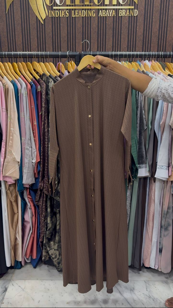 SAHIBA FRONT OPEN ABAYA | BROWN
