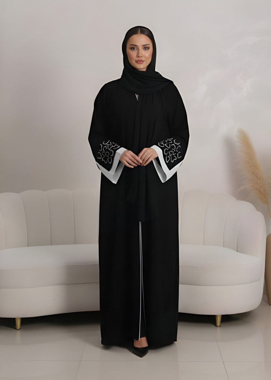 RAHEEN HANDWORK ABAYA | BLK2WHT