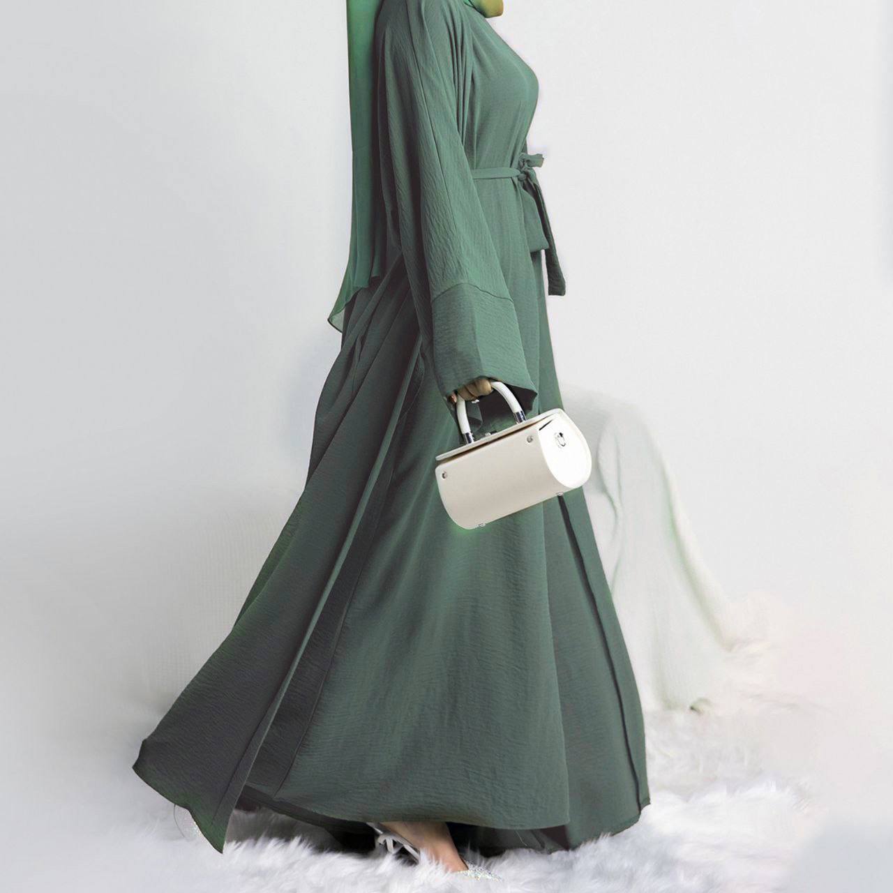 DUBAI CRUSH DOUBLE SHRUG ABAYA | SEA GREEN