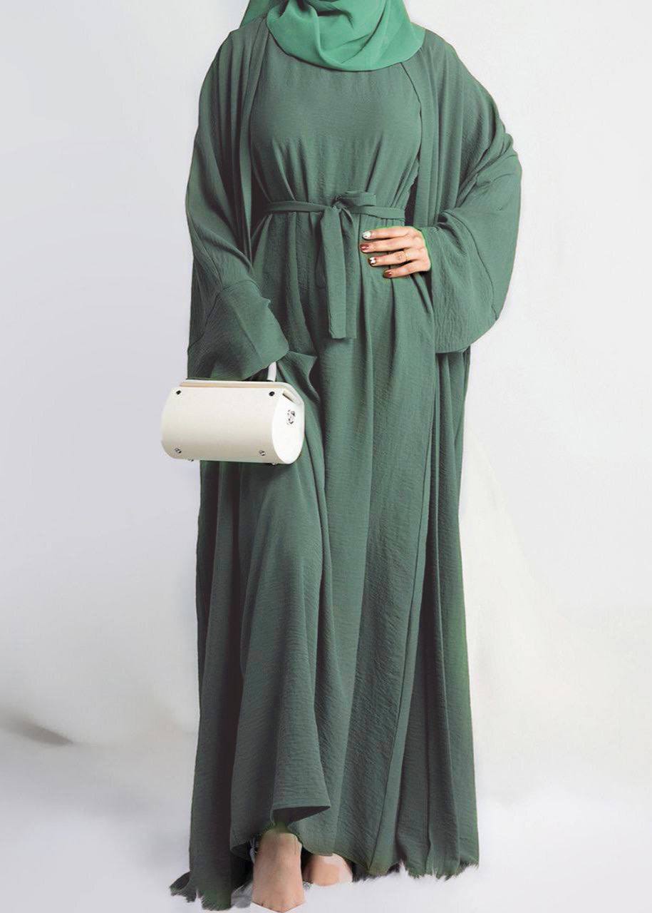 DUBAI CRUSH DOUBLE SHRUG ABAYA | SEA GREEN