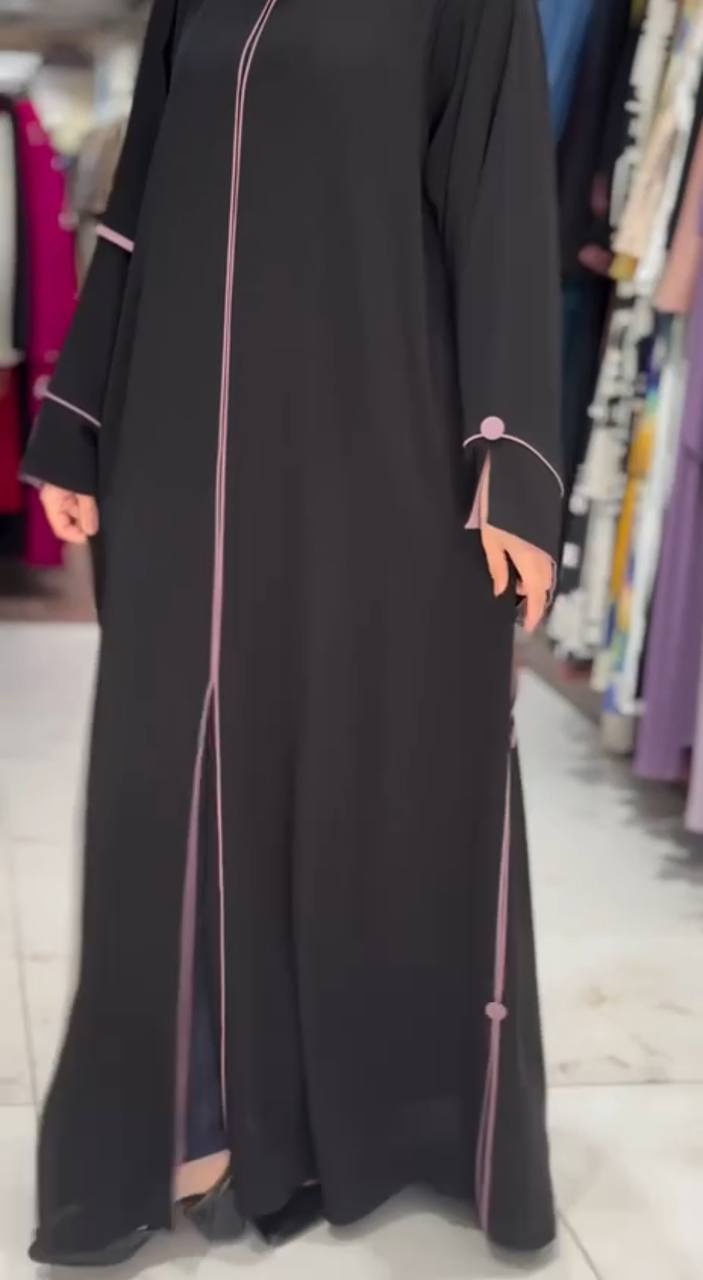 IFFAT Beautiful Front Open with Tack Buttons Abaya PINK ( New Launch )