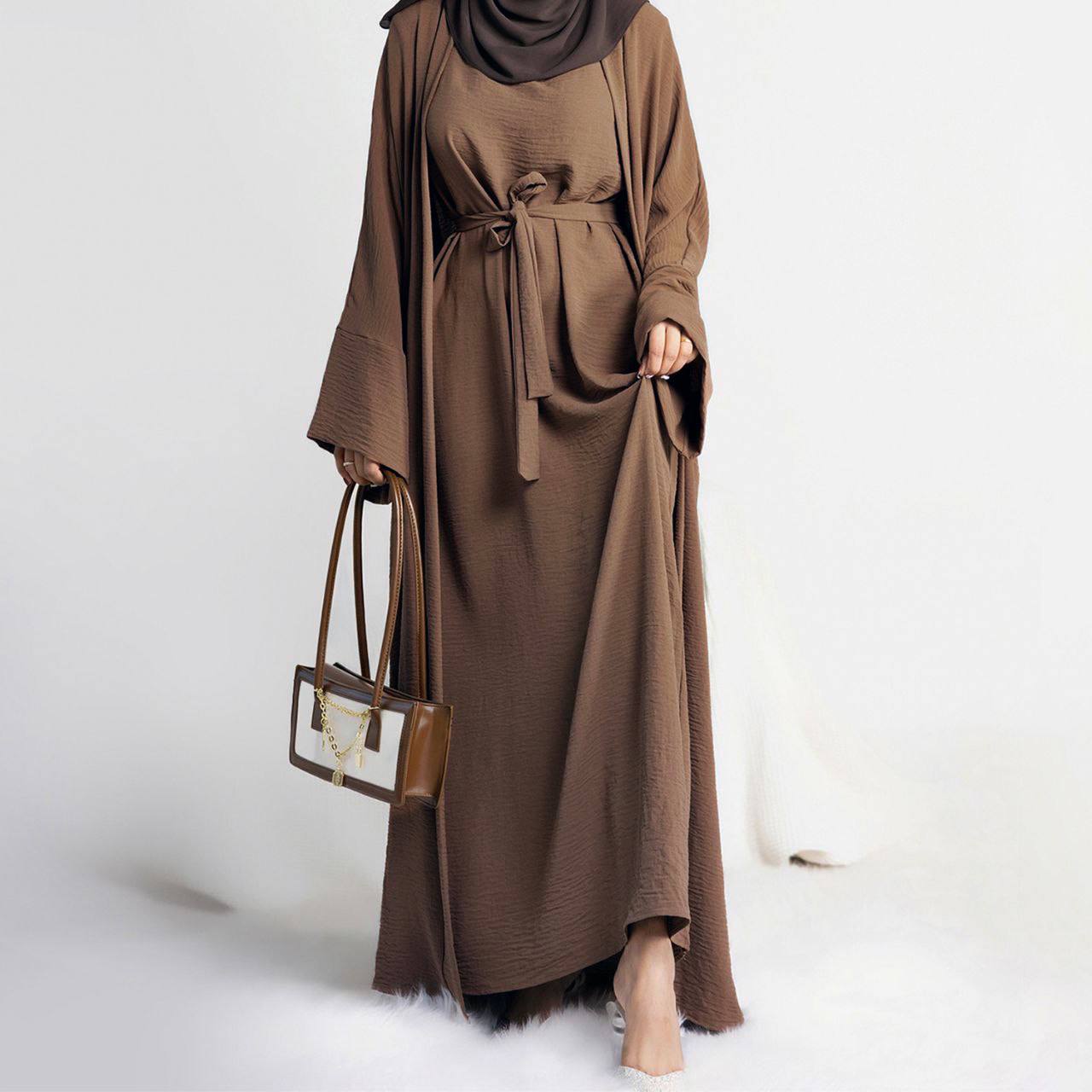 Original Dubai Crush Double Shrugs Abaya BROWN ( Limited - Stock )