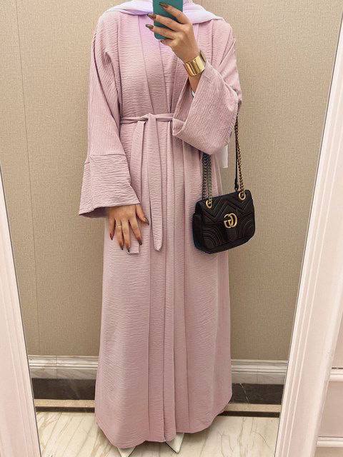 Original Dubai Crush Double Shrugs Abaya SOFT PINK ( Limited - Stock )