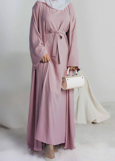 DUBAI CRUSH DOUBLE SHRUG ABAYA | PASTLE PINK
