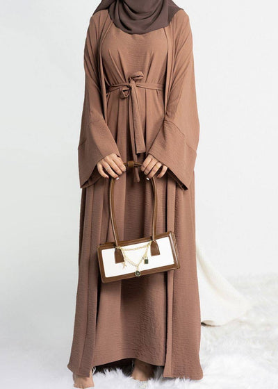 DUBAI CRUSH DOUBLE SHRUG ABAYA | AASH BROWN