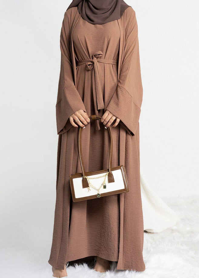 DUBAI CRUSH DOUBLE SHRUG ABAYA | AASH BROWN