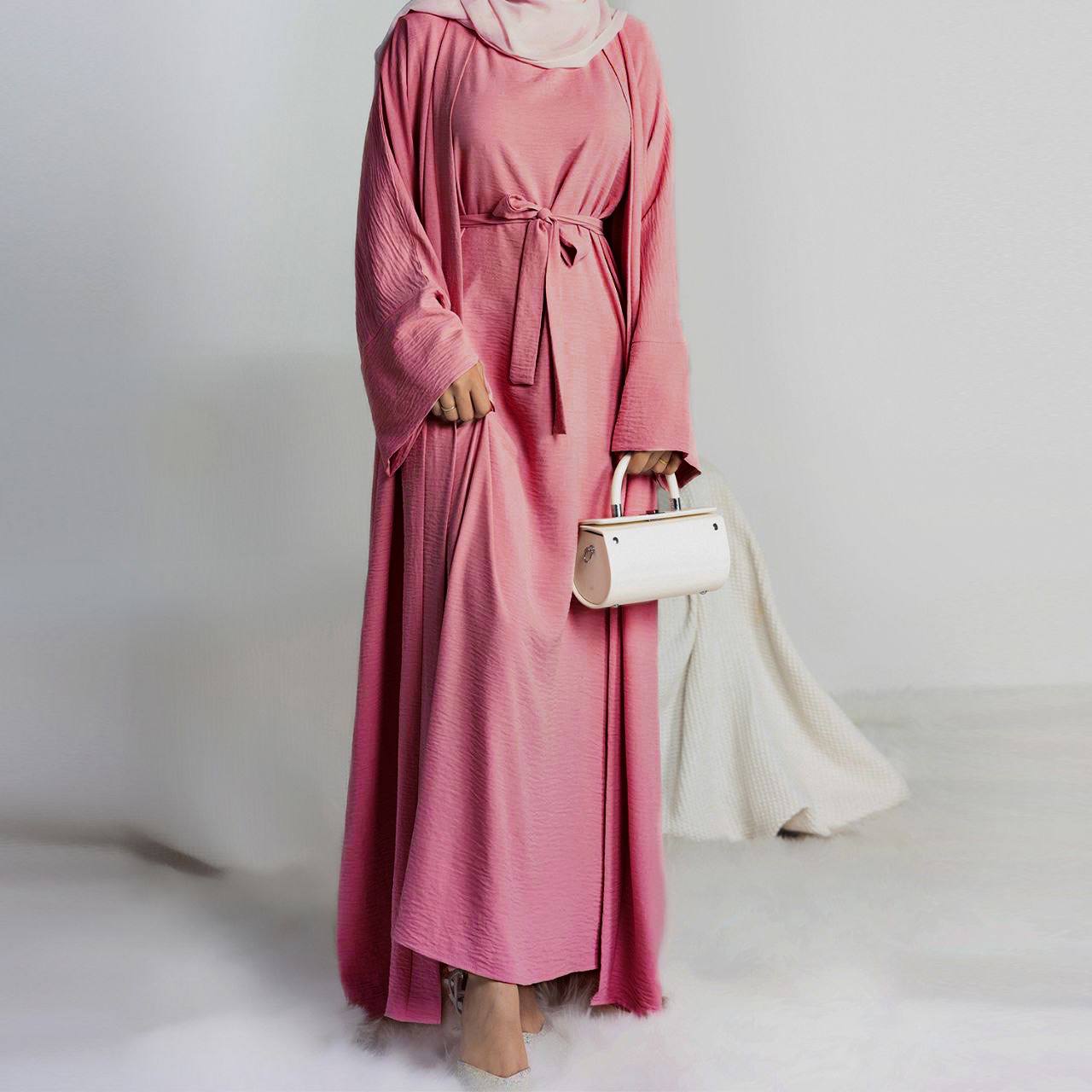 Original Dubai Crush Double Shrugs Abaya MAUVE PINK ( Limited - Stock )