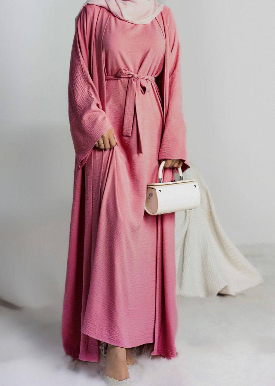 Original Dubai Crush Double Shrugs Abaya MAUVE PINK ( Limited - Stock )