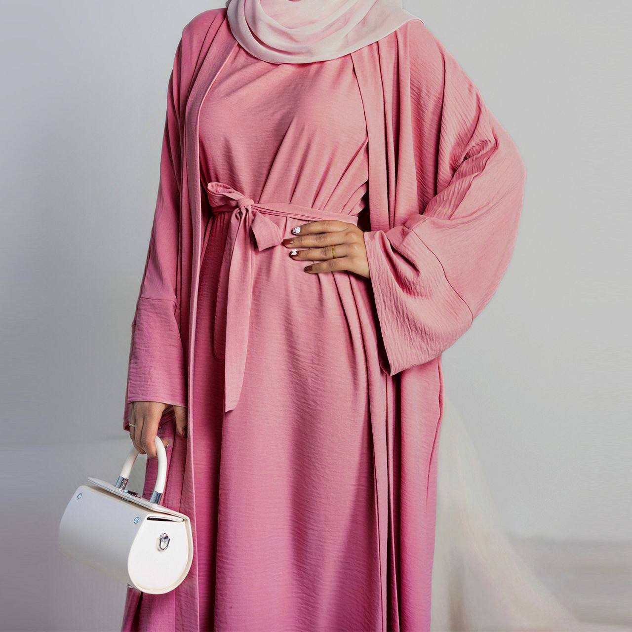 Original Dubai Crush Double Shrugs Abaya MAUVE PINK ( Limited - Stock )