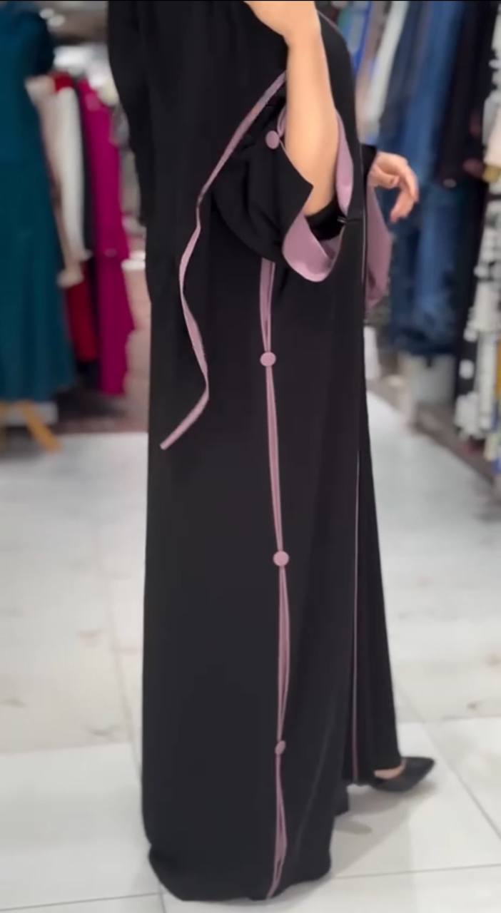 IFFAT Beautiful Front Open with Tack Buttons Abaya PINK ( New Launch )