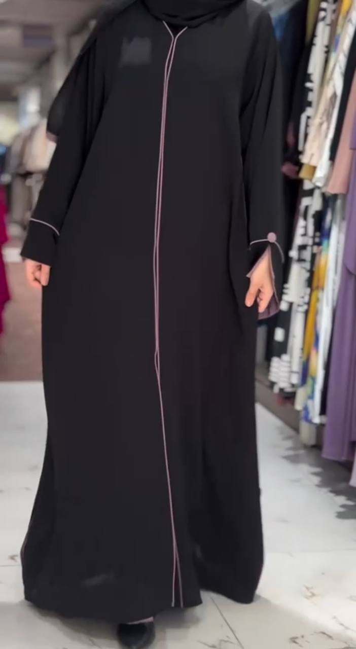 IFFAT Beautiful Front Open with Tack Buttons Abaya PINK ( New Launch )