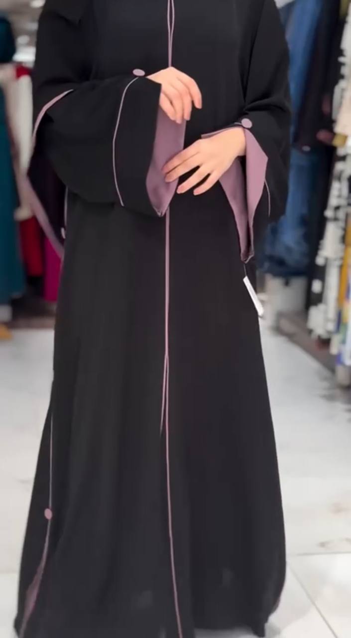 IFFAT Beautiful Front Open with Tack Buttons Abaya PINK ( New Launch )