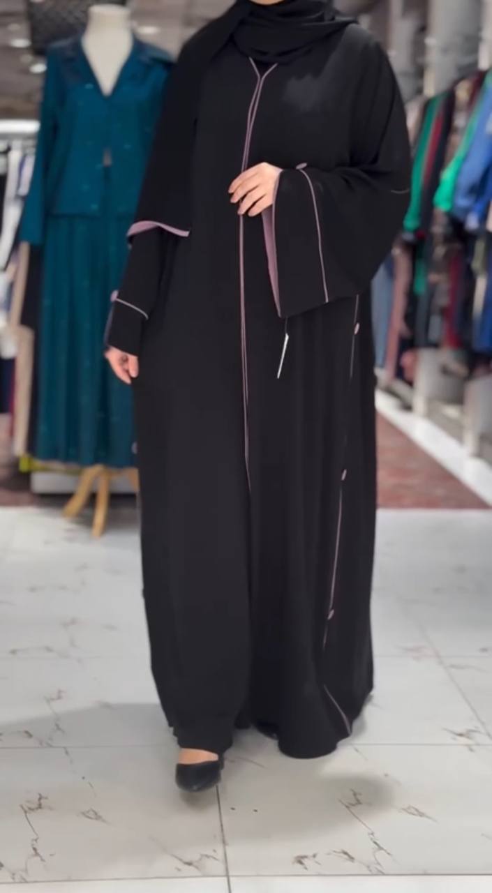 IFFAT Beautiful Front Open with Tack Buttons Abaya PINK ( New Launch )