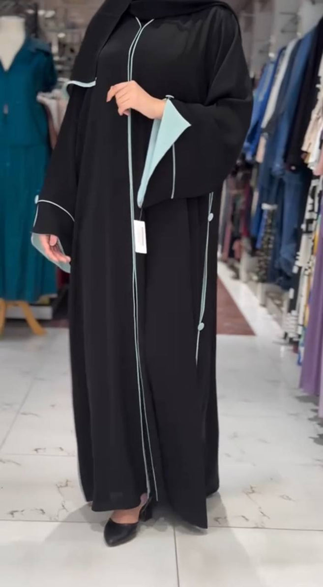 IFFAT FRONT OPEN ABAYA | SEA GREEN