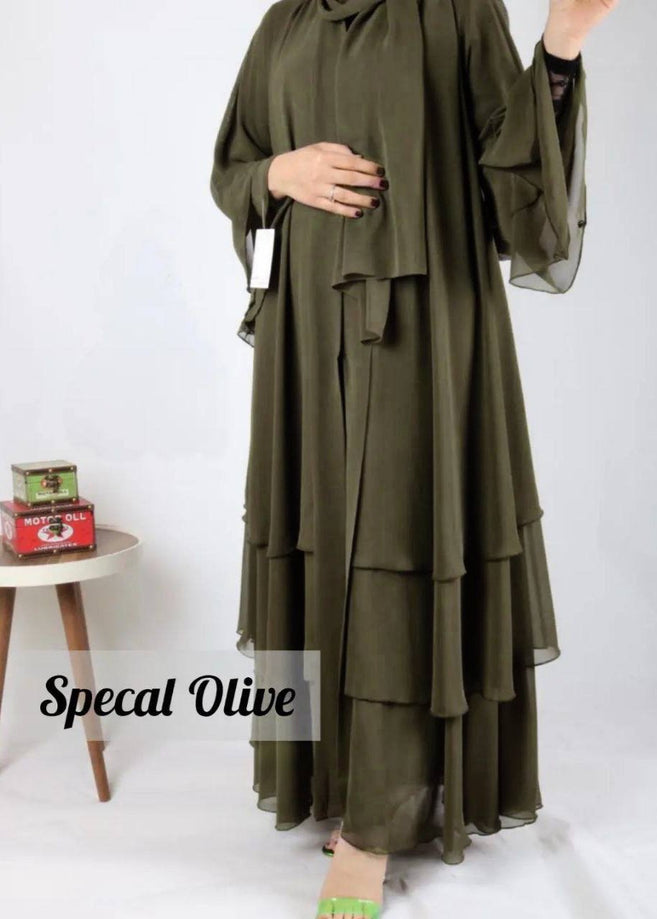 THREE LAYERED DEMANDED ABAYA | SPCL OLIVE
