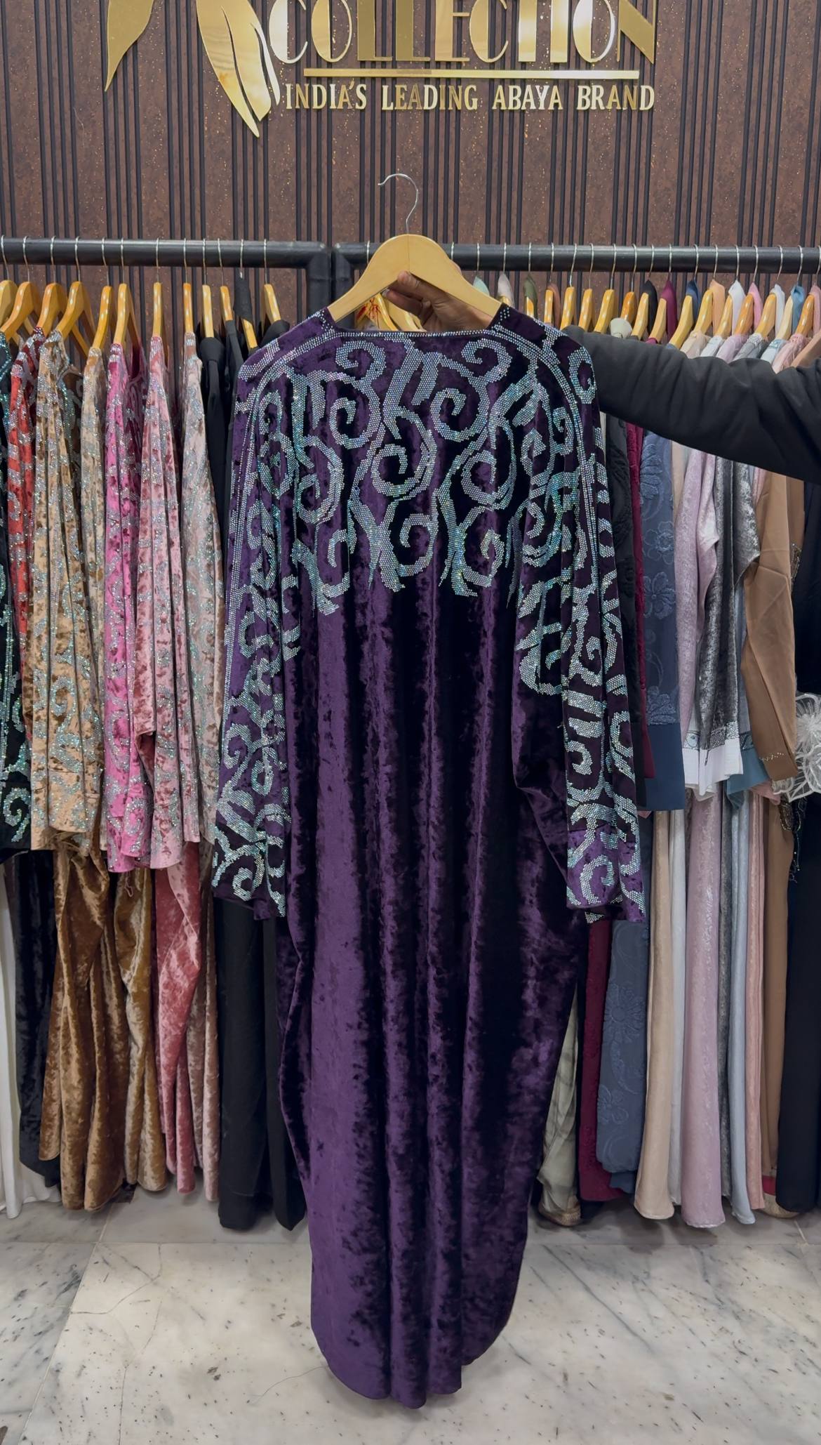 KAIFIYA VELVET KAFTAN ABAYA | PURPLE