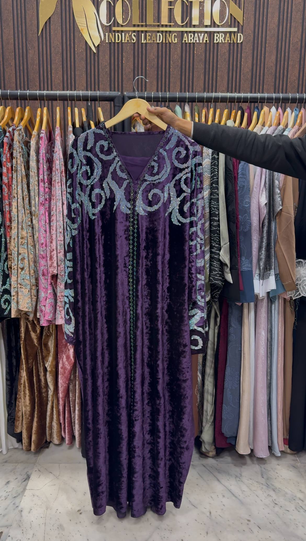 KAIFIYA VELVET KAFTAN ABAYA | PURPLE