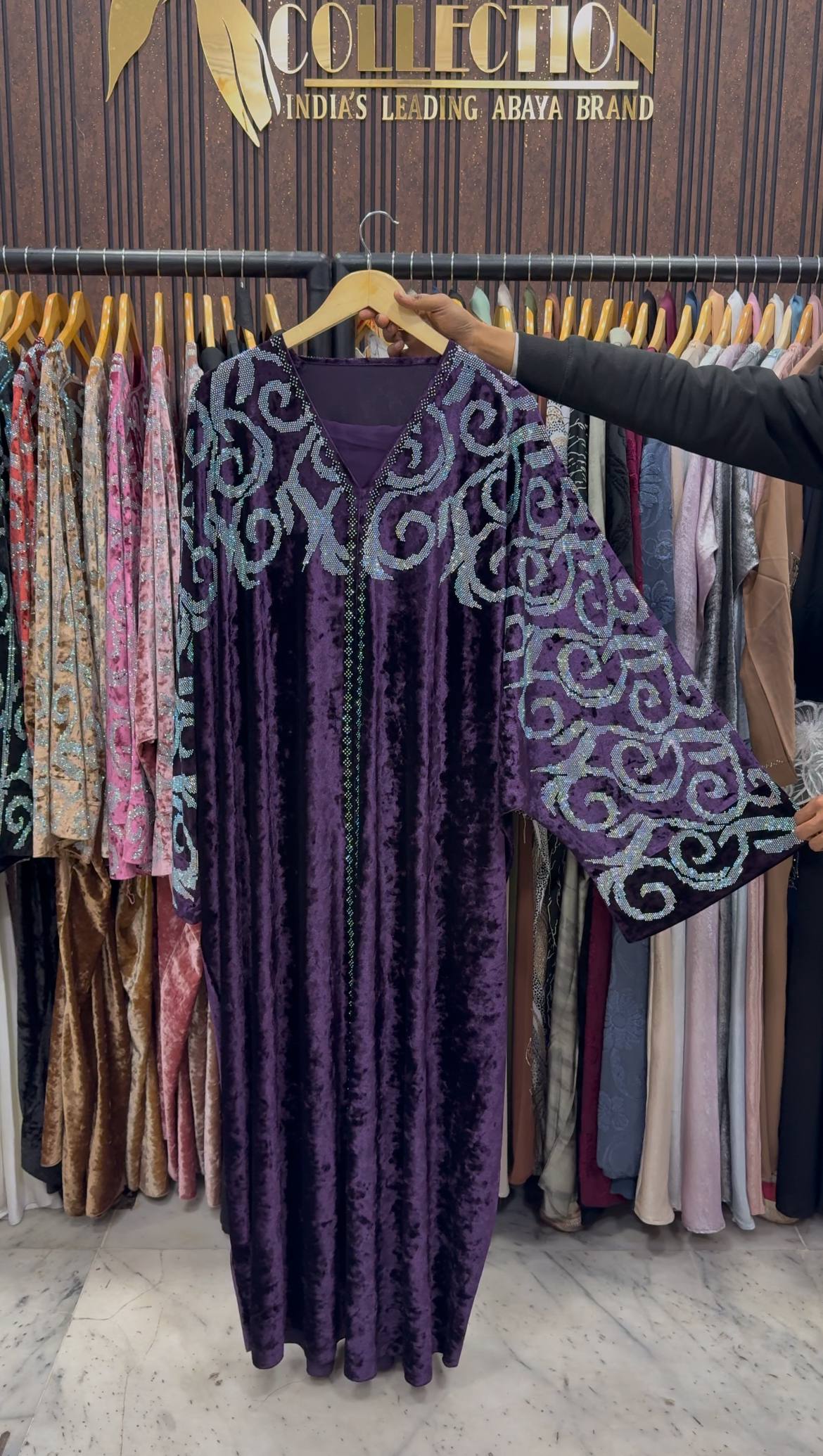 KAIFIYA VELVET KAFTAN ABAYA | PURPLE