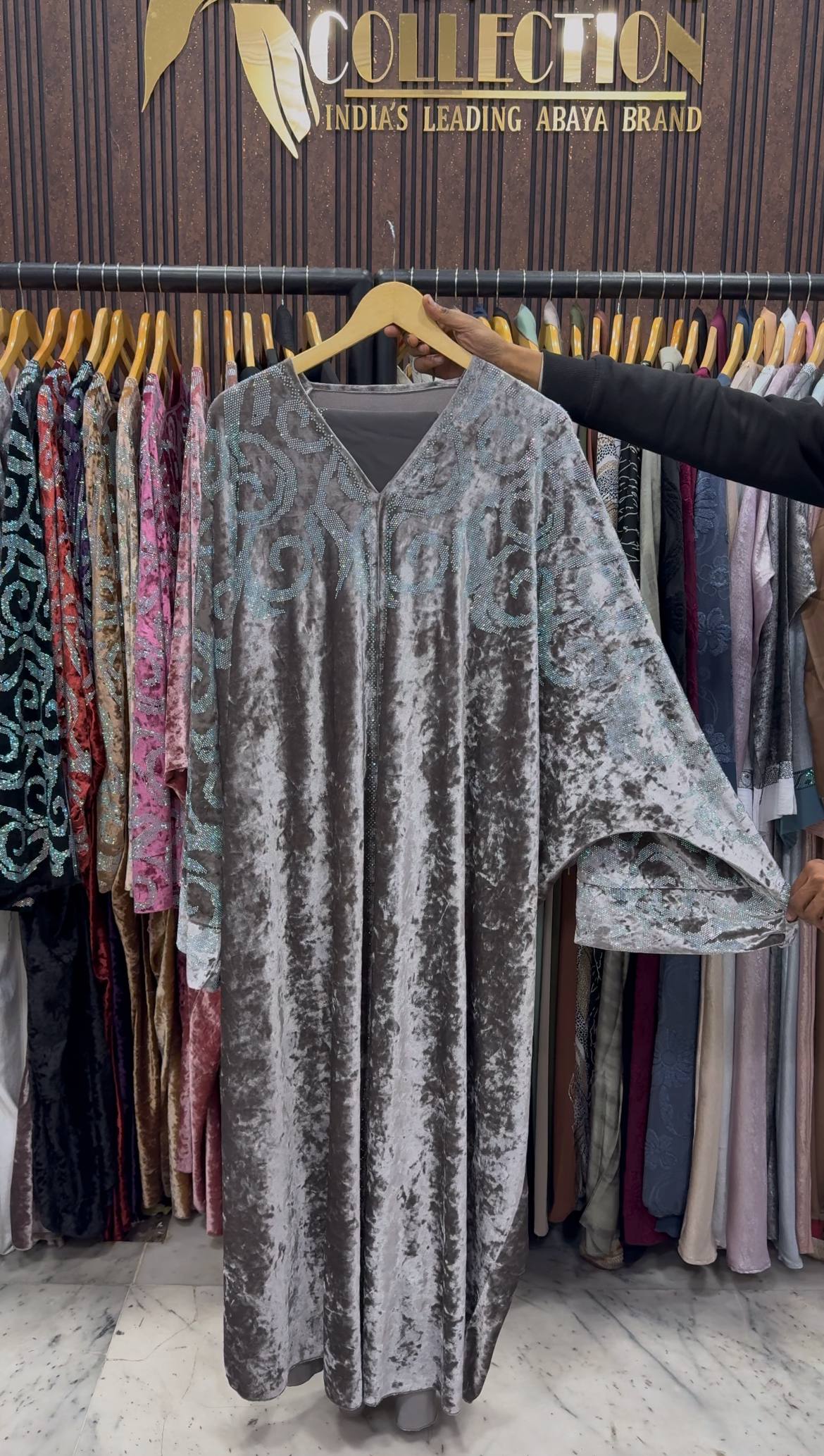 KAIFIYA VELVET KAFTAN ABAYA | SLASH GRAY