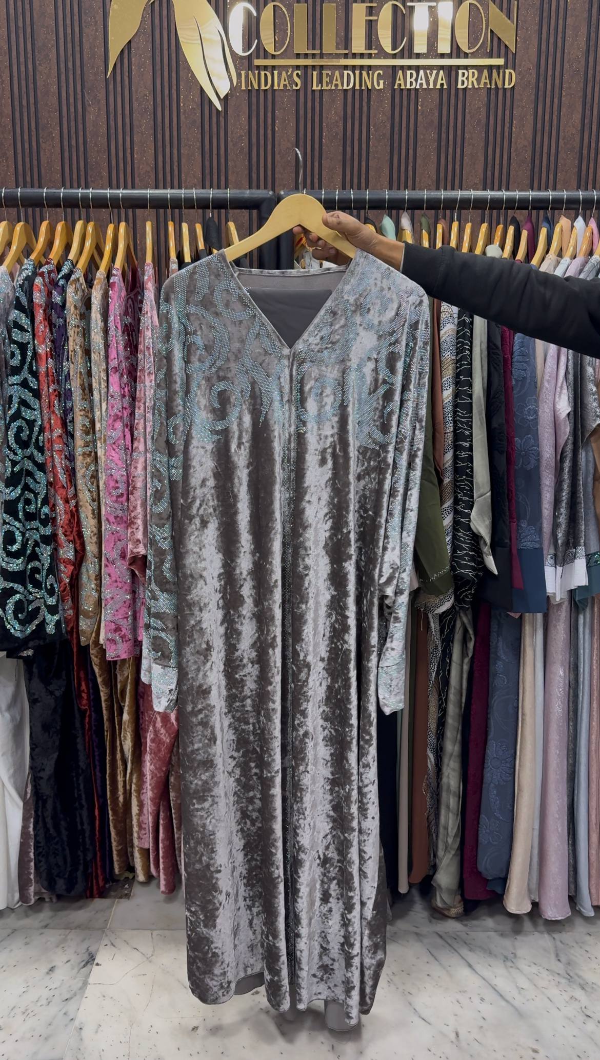 KAIFIYA VELVET KAFTAN ABAYA | SLASH GRAY