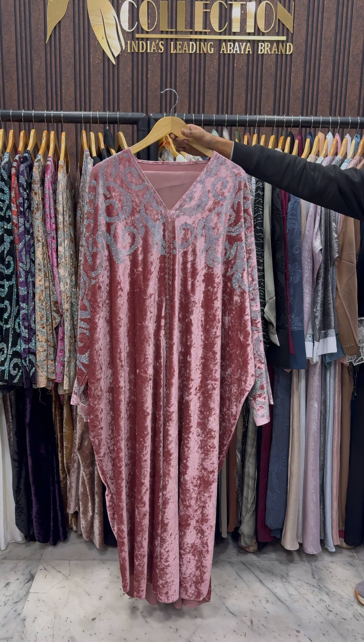 KAIFIYA VELVET KAFTAN ABAYA | BABY PINK