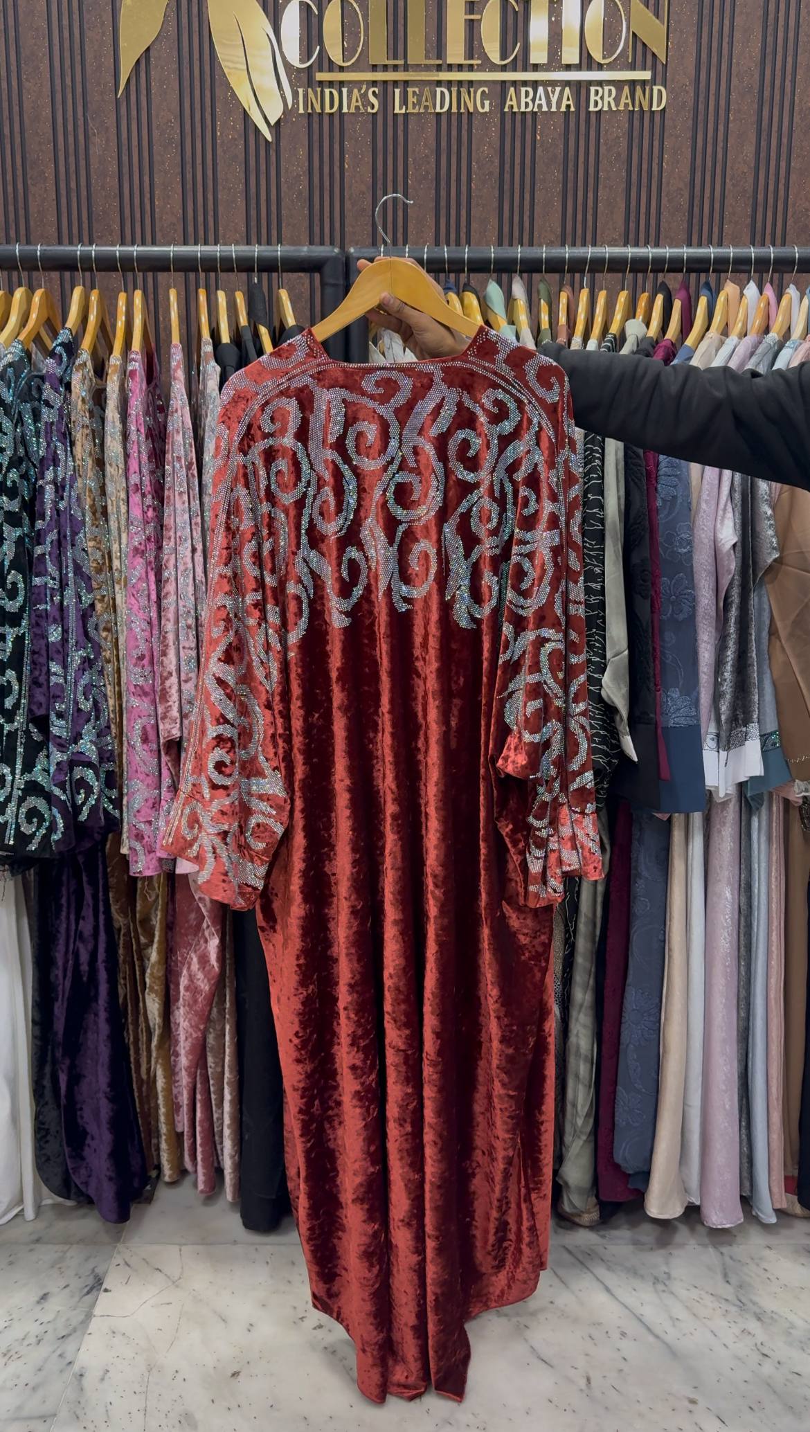 KAIFIYA VELVET KAFTAN ABAYA | ORNG