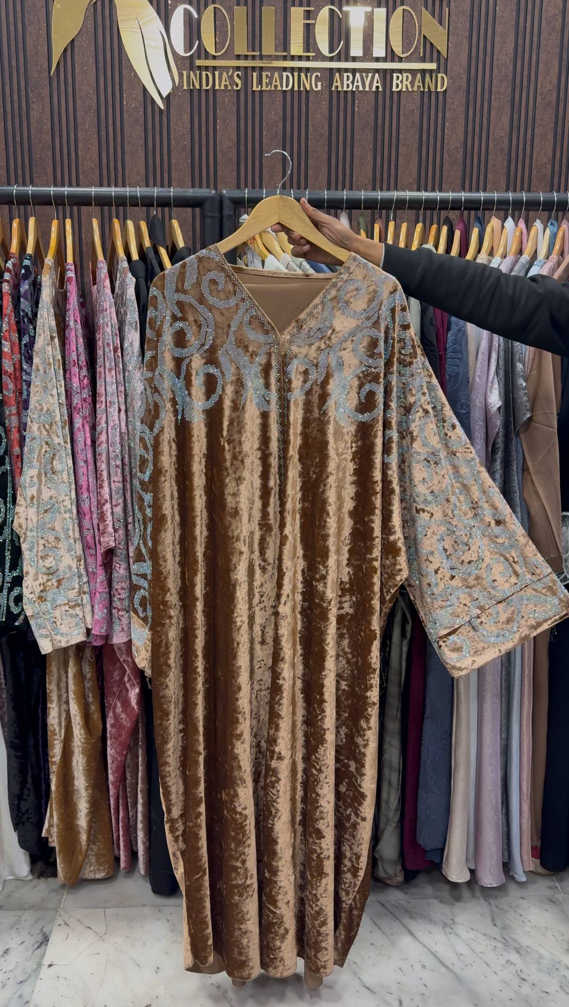 KAIFIYA VELVET KAFTAN ABAYA | GOLDEN