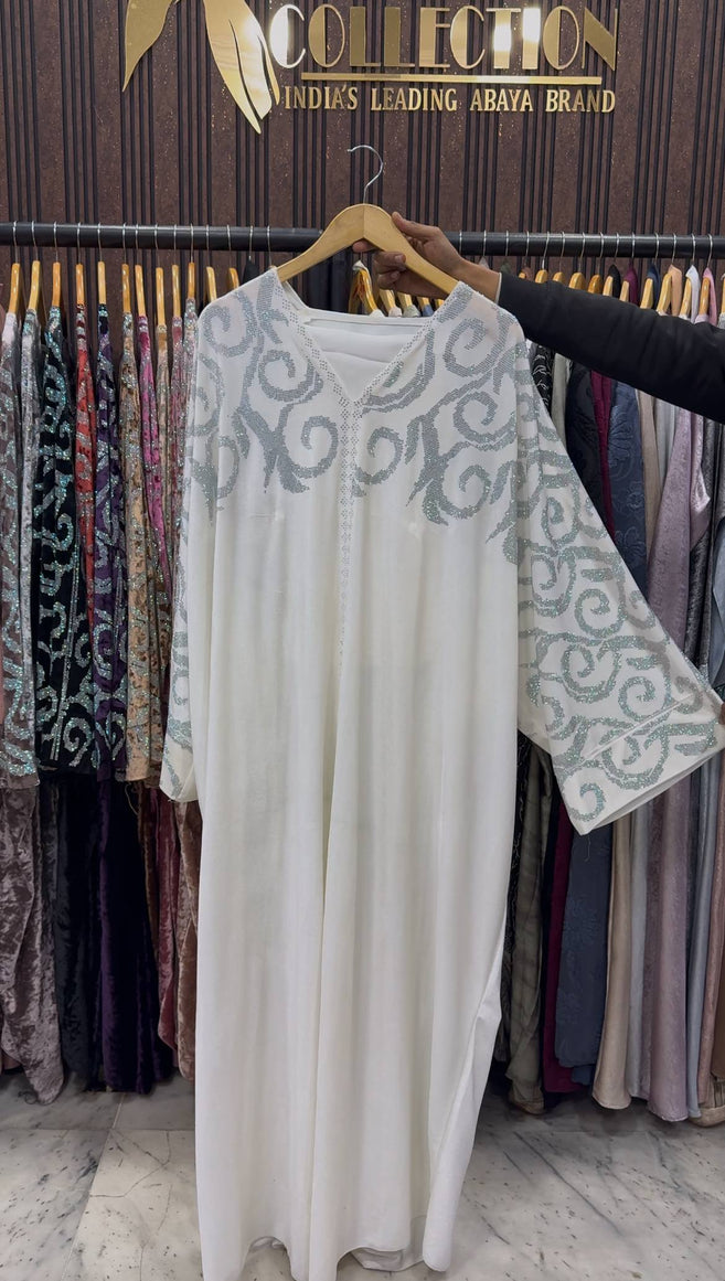 KAIFIYA VELVET KAFTAN ABAYA | WHITE