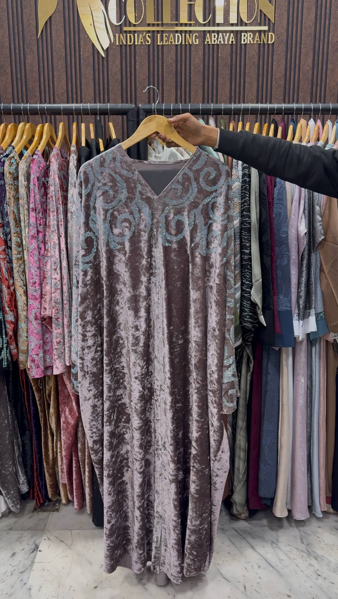 KAIFIYA VELVET KAFTAN ABAYA | GHESTNUT LITE