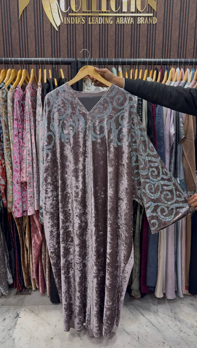 KAIFIYA VELVET KAFTAN ABAYA | GHESTNUT LITE