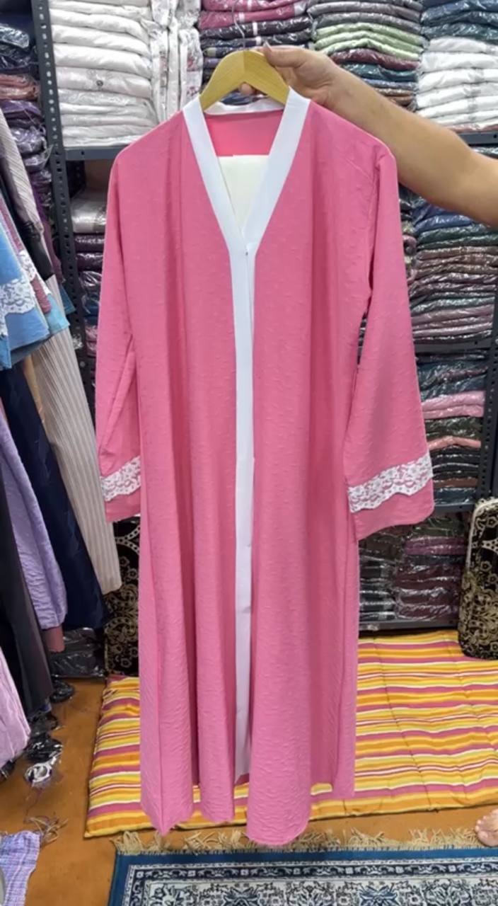 Imama Premium Embos Cut Net Sleeves Abaya LITE PINK ( New Launch )