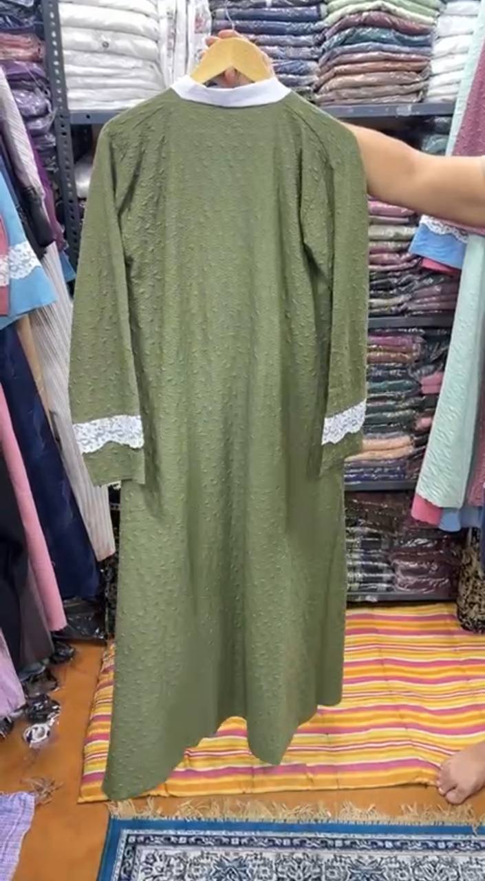 Imama Premium Embos Cut Net Sleeves Abaya OLIVE ( New Launch )