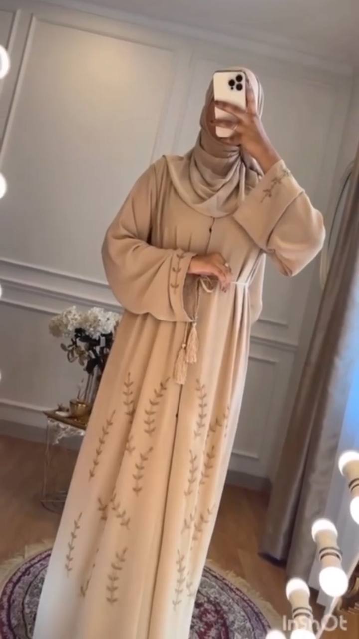 Abirah Beautiful Hand Work Korean Prada Fabric Abaya NUDE ( NEW LAUNCH )