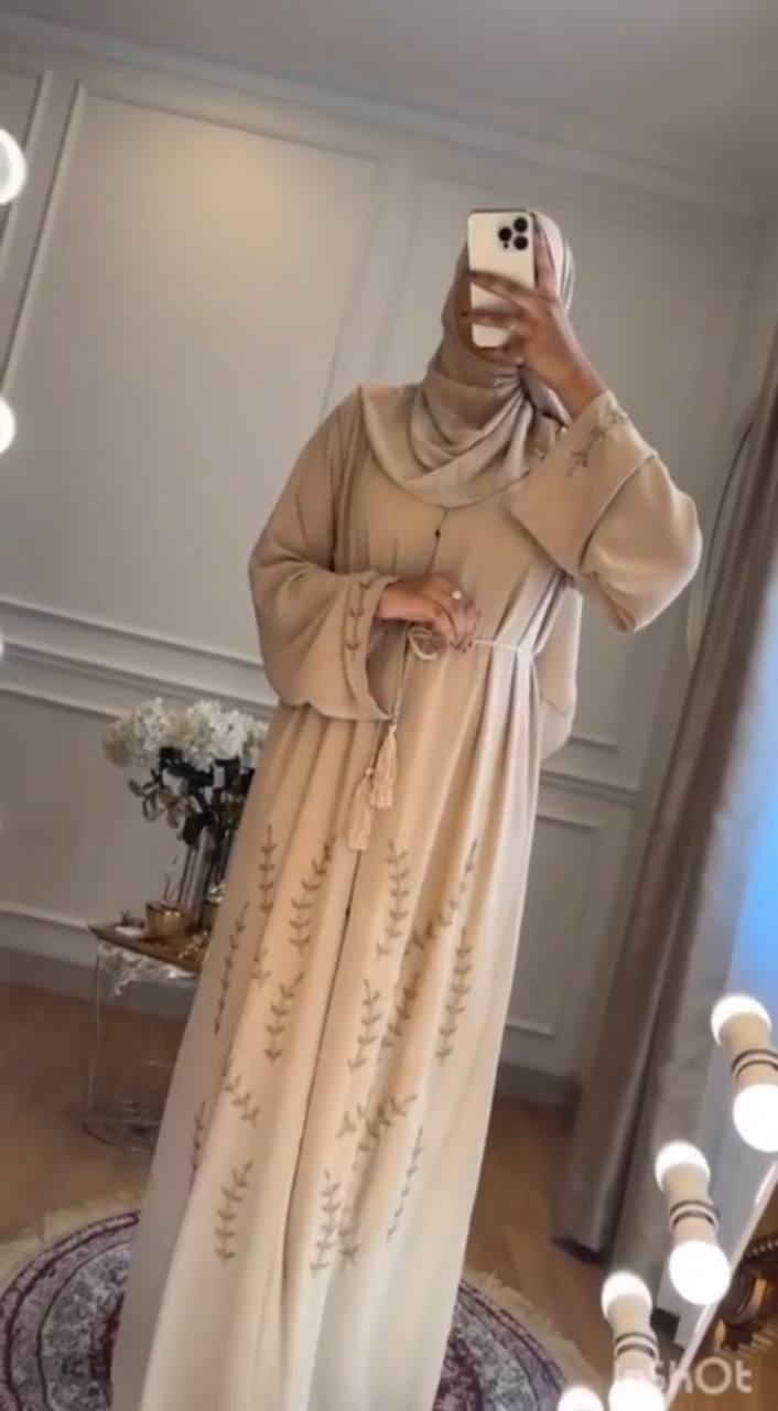 Abirah Beautiful Hand Work Korean Prada Fabric Abaya NUDE ( NEW LAUNCH )