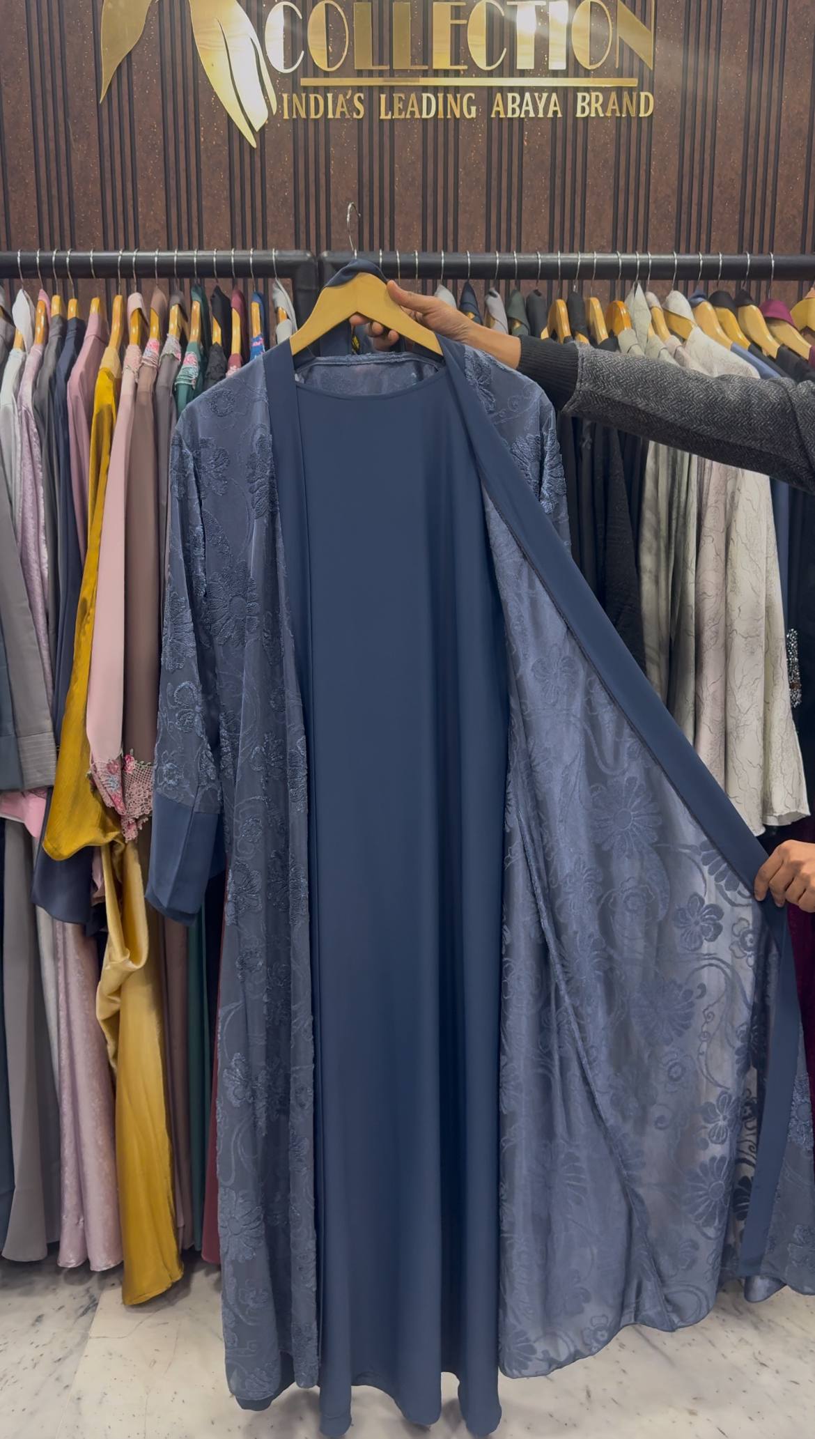 KUBRAH EMBOS DOUBLE SHRUG ABAYA | GRAY