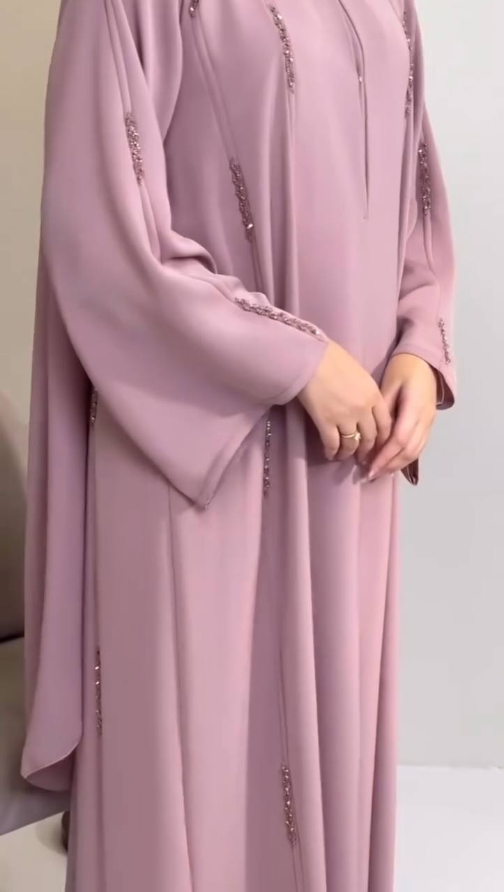 SOHA HANDWORK FRONT OPEN ABAYA | PINK
