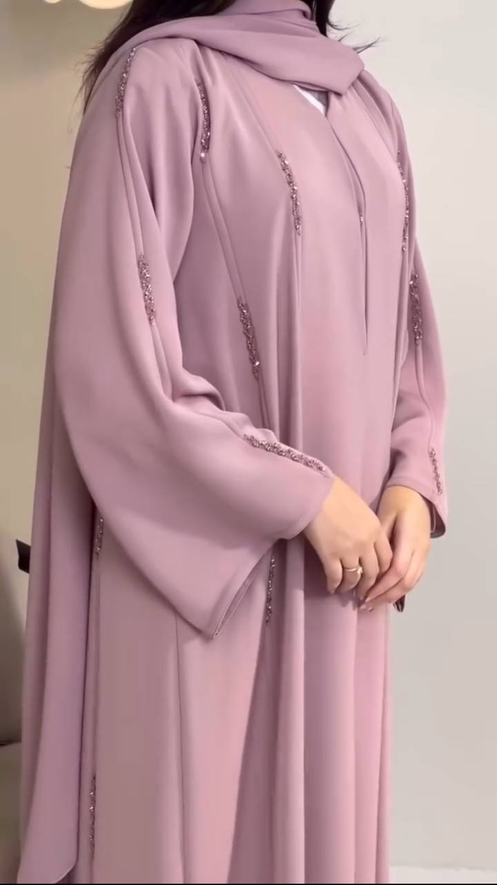 SOHA HANDWORK FRONT OPEN ABAYA | PINK
