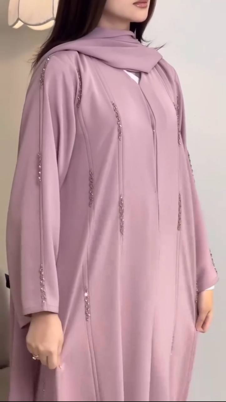 SOHA HANDWORK FRONT OPEN ABAYA | PINK