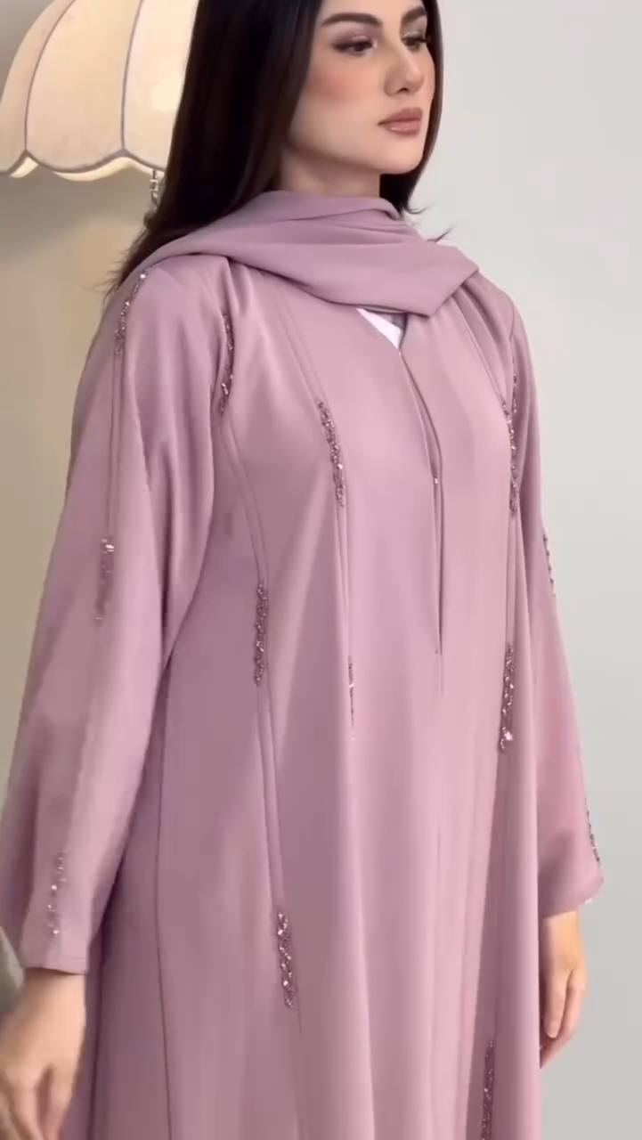 SOHA HANDWORK FRONT OPEN ABAYA | PINK