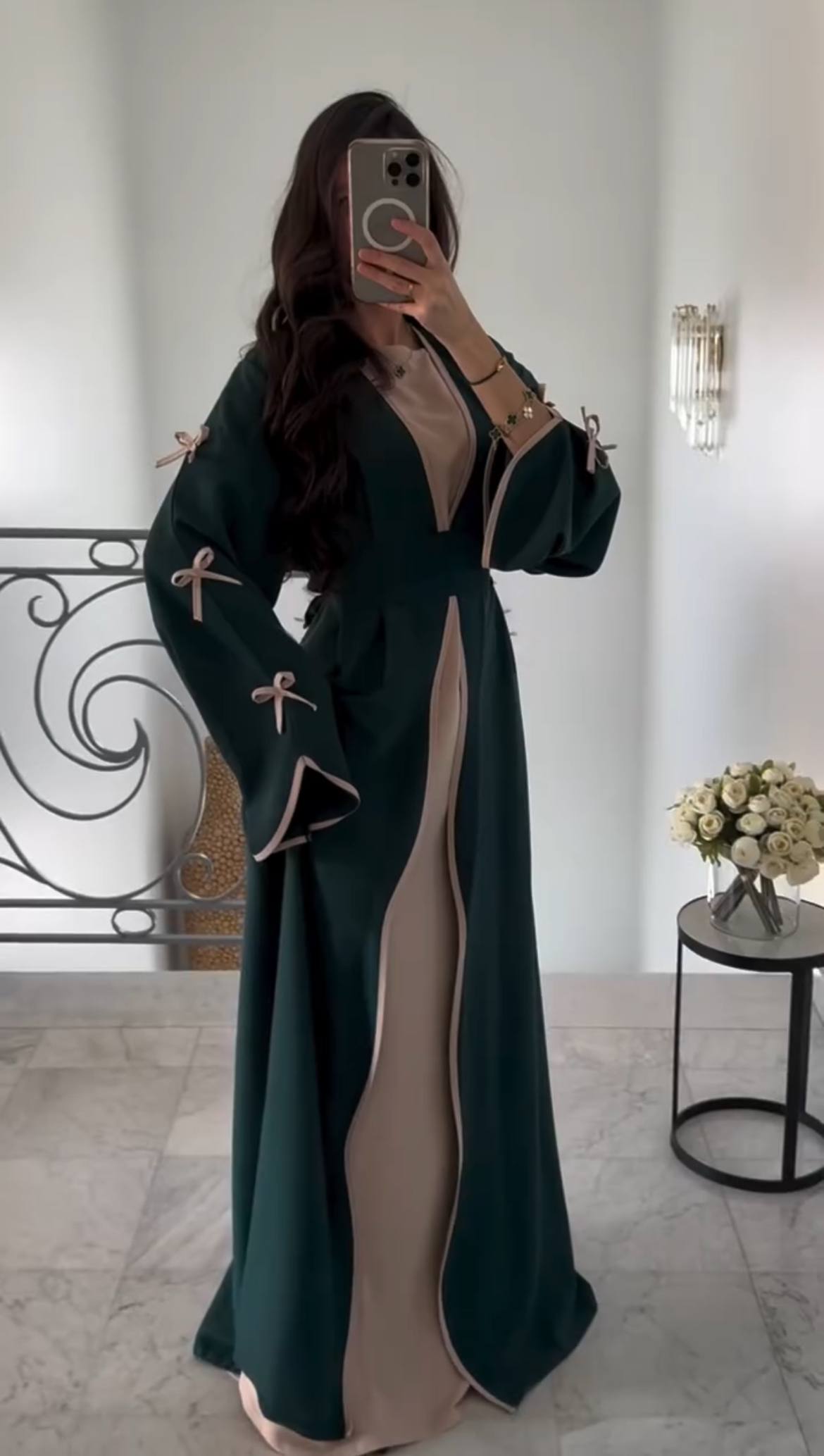 ZOE DOUBLE SHRUG BOW ABAYA | TEAL