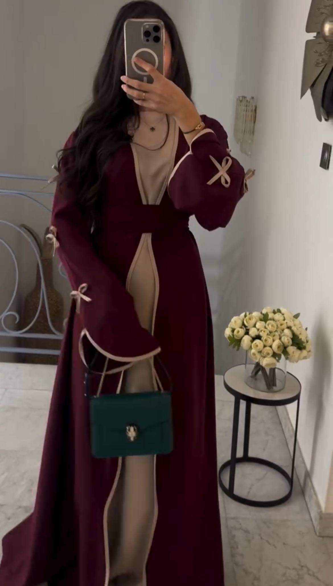 ZOE DOUBLE SHRUG BOW ABAYA | MAROON