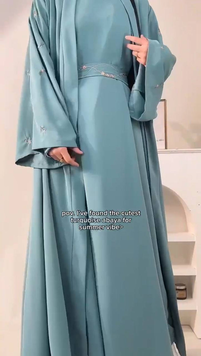 UMAIMA DOUBLE SHRUG ABAYA | SAND GRAY