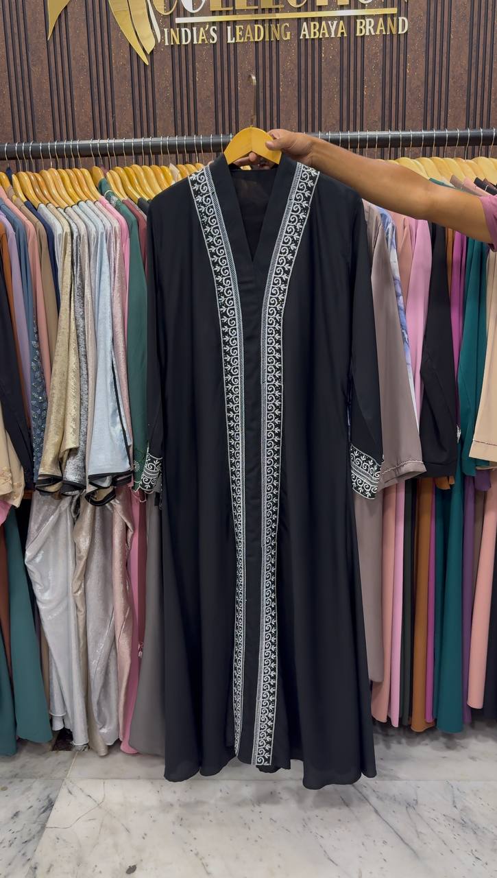 Emira Embroidered Abaya | BLACK