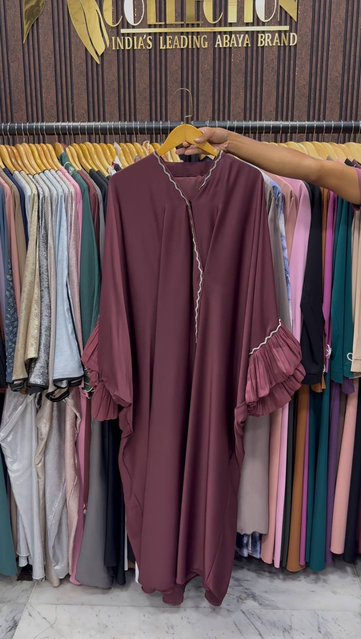 Dua Organza Sleeve Abaya | CHERRY RED