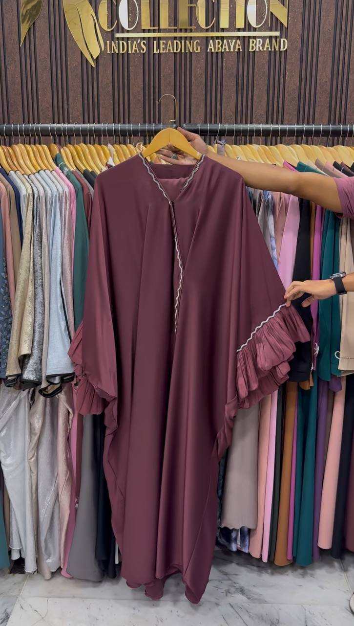 Dua Organza Sleeve Abaya | CHERRY RED
