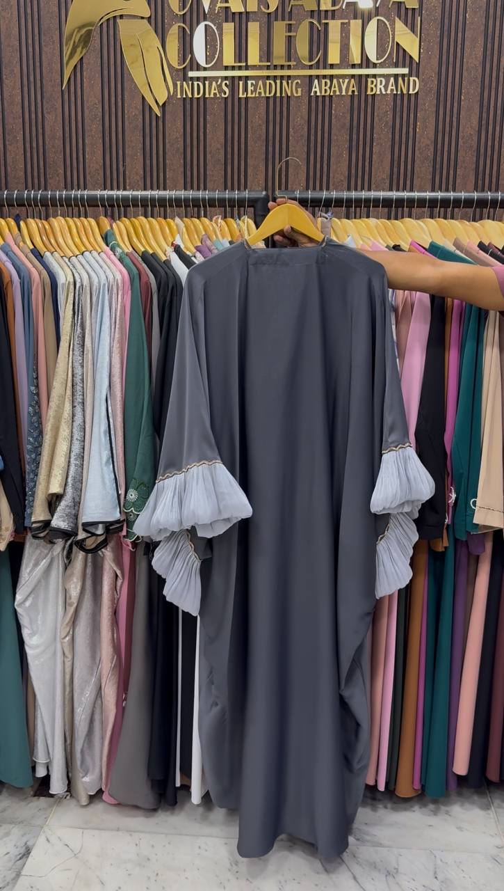 Dua Organza Sleeve Abaya | GRAY