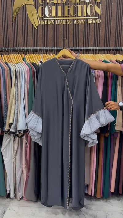 DUA ORGANZA SLEEVE ABAYA | GRAY