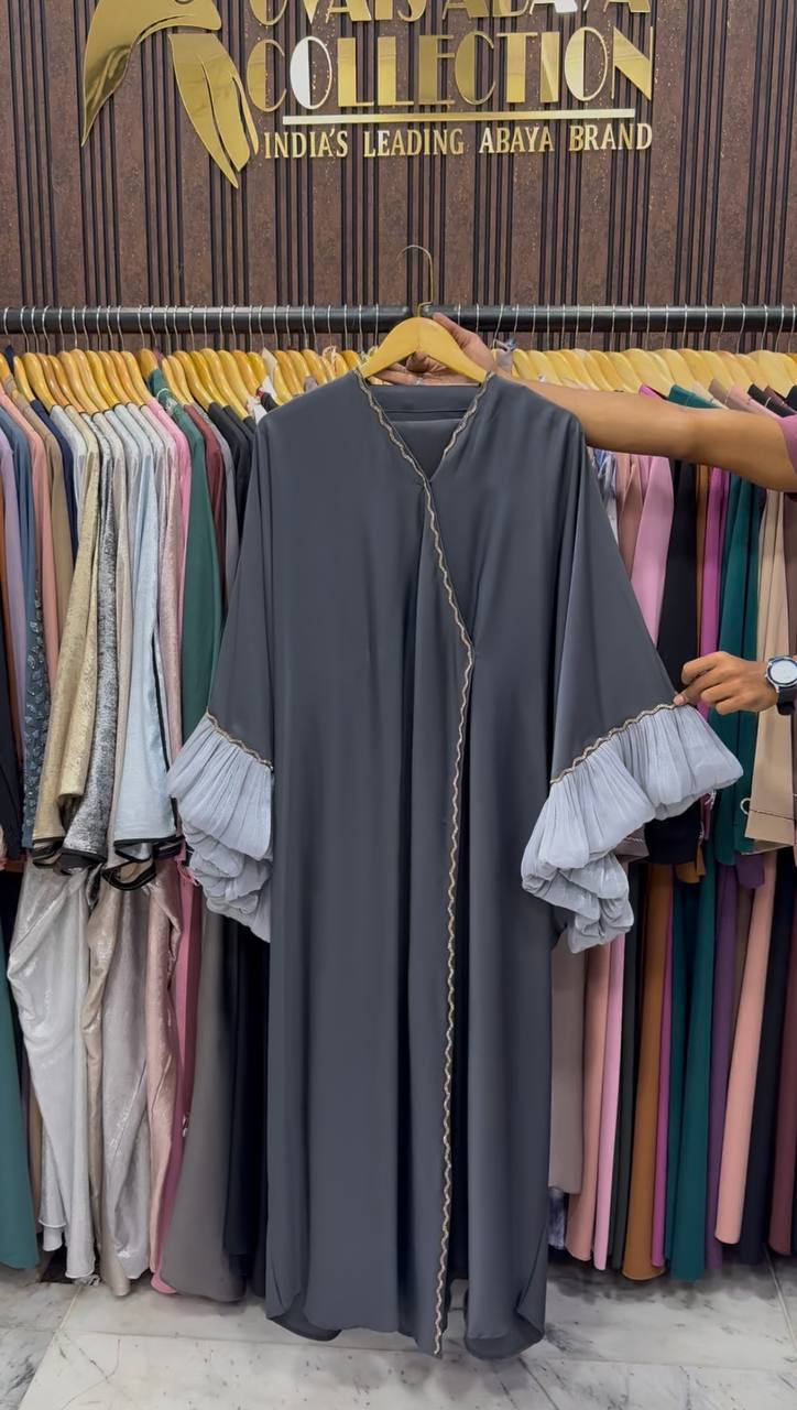 Dua Organza Sleeve Abaya | GRAY